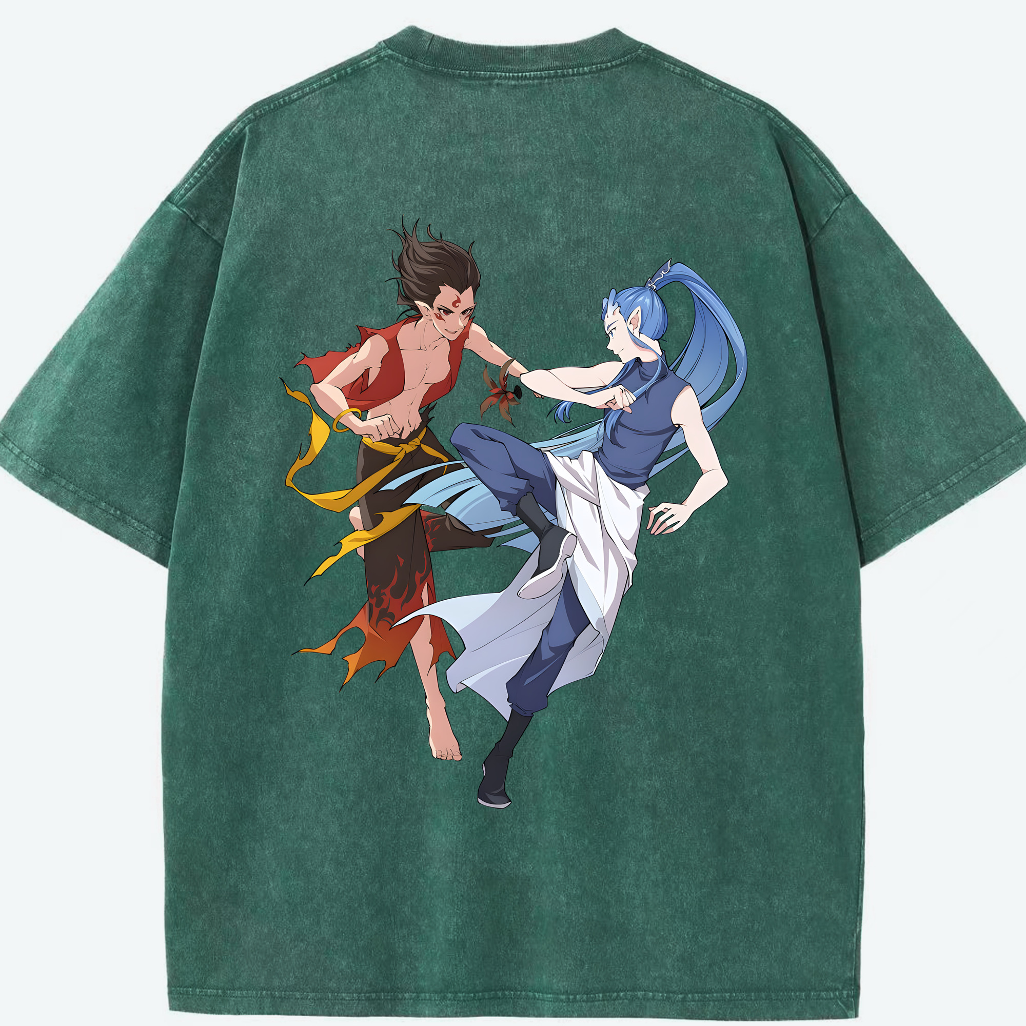 （画像用） Ne Zha 2 ナタ 魔童の大暴れ 綿100% ヴィンテージ風 半袖Tシャツ（背面プリント）
